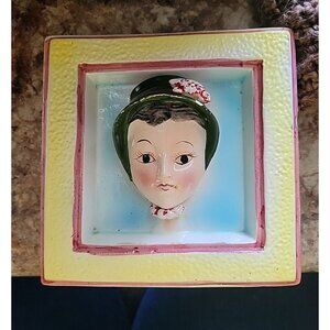 Vintage Wall Pocket Vase decor 3D Old Time woman ready to hang Porcelain VGC